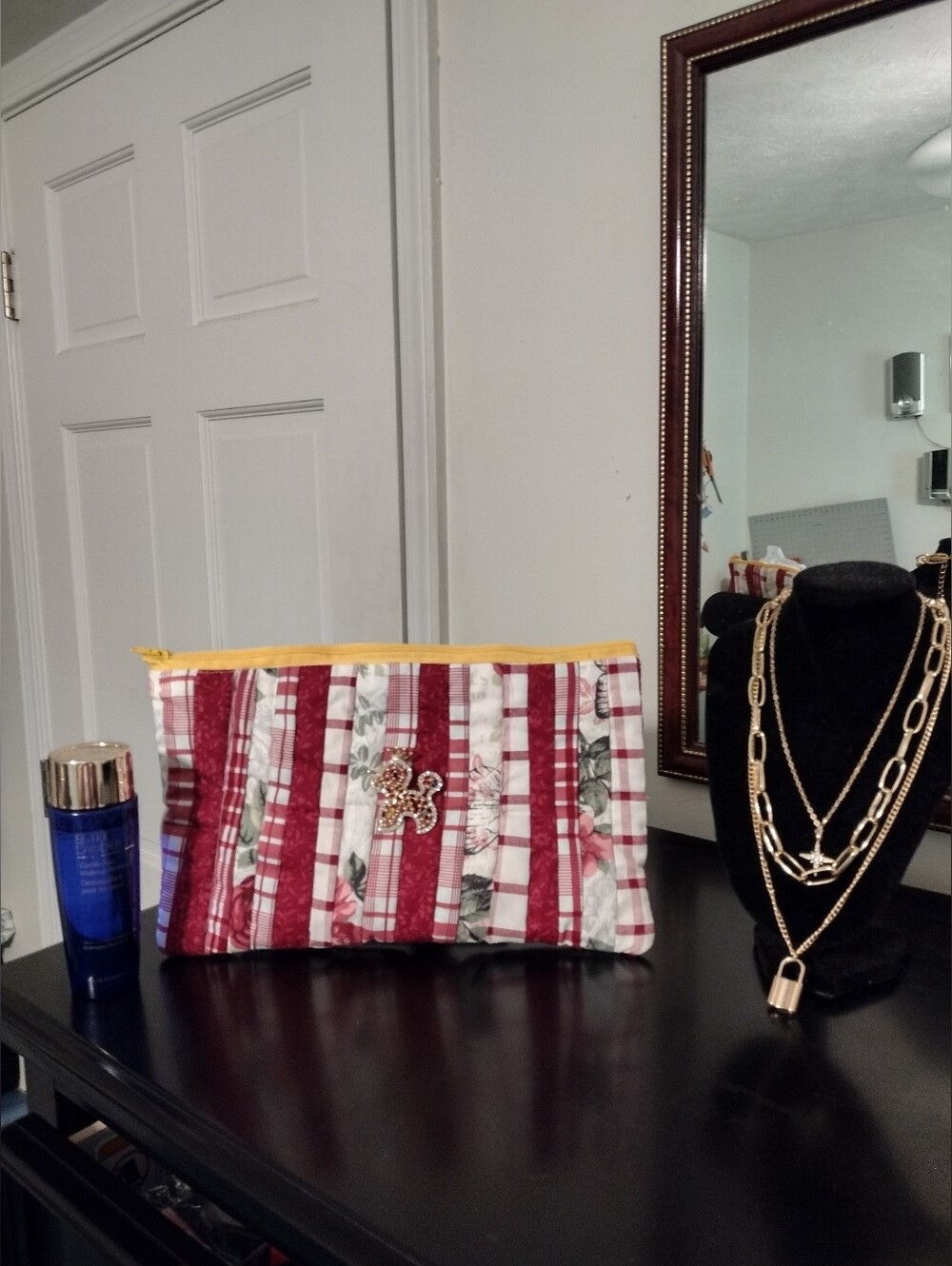 Homemade Cosmetic Bag And Necklace And Estee Lauder